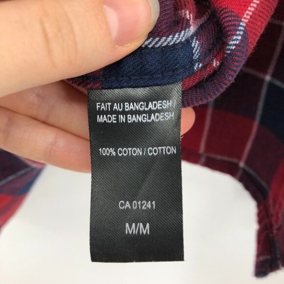 Simons le 31 red navy button down plaid flannel semi fit long sleeve Med - Picture 8 of 14